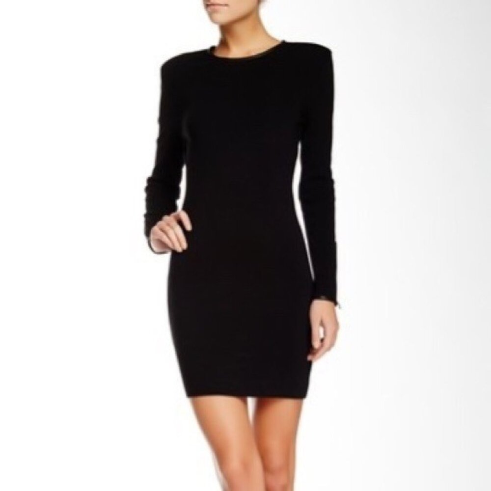 J Brand Women’s Black Leather Shoulder Wool Blend Dress - Size Medium